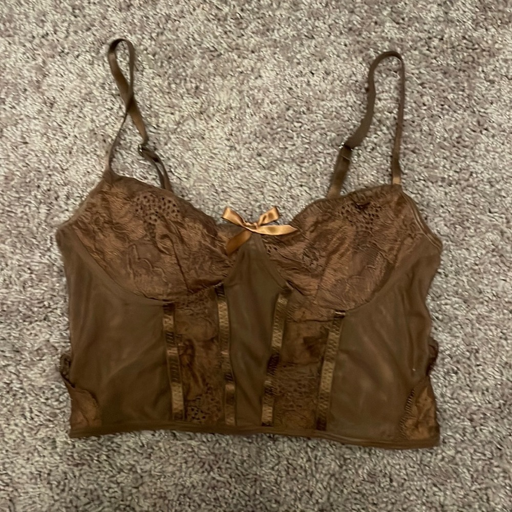 Brown corset top.